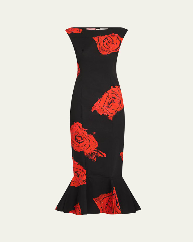 Rose-Print Sleeveless Fit-&-Flare Midi Dress
